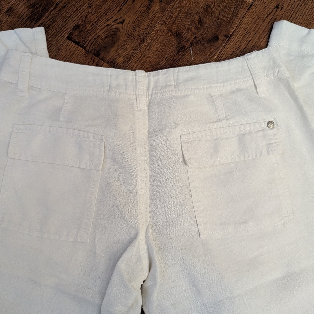 EUC Ladies Converse One Star ⭐ White Linen Cotton Wide Leg Drawstring Pants Sz 4 - Picture 9 of 10
